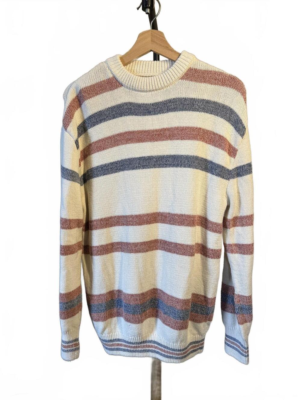 Zara Striped Knit Sweater Cream Blue Rust Size M
